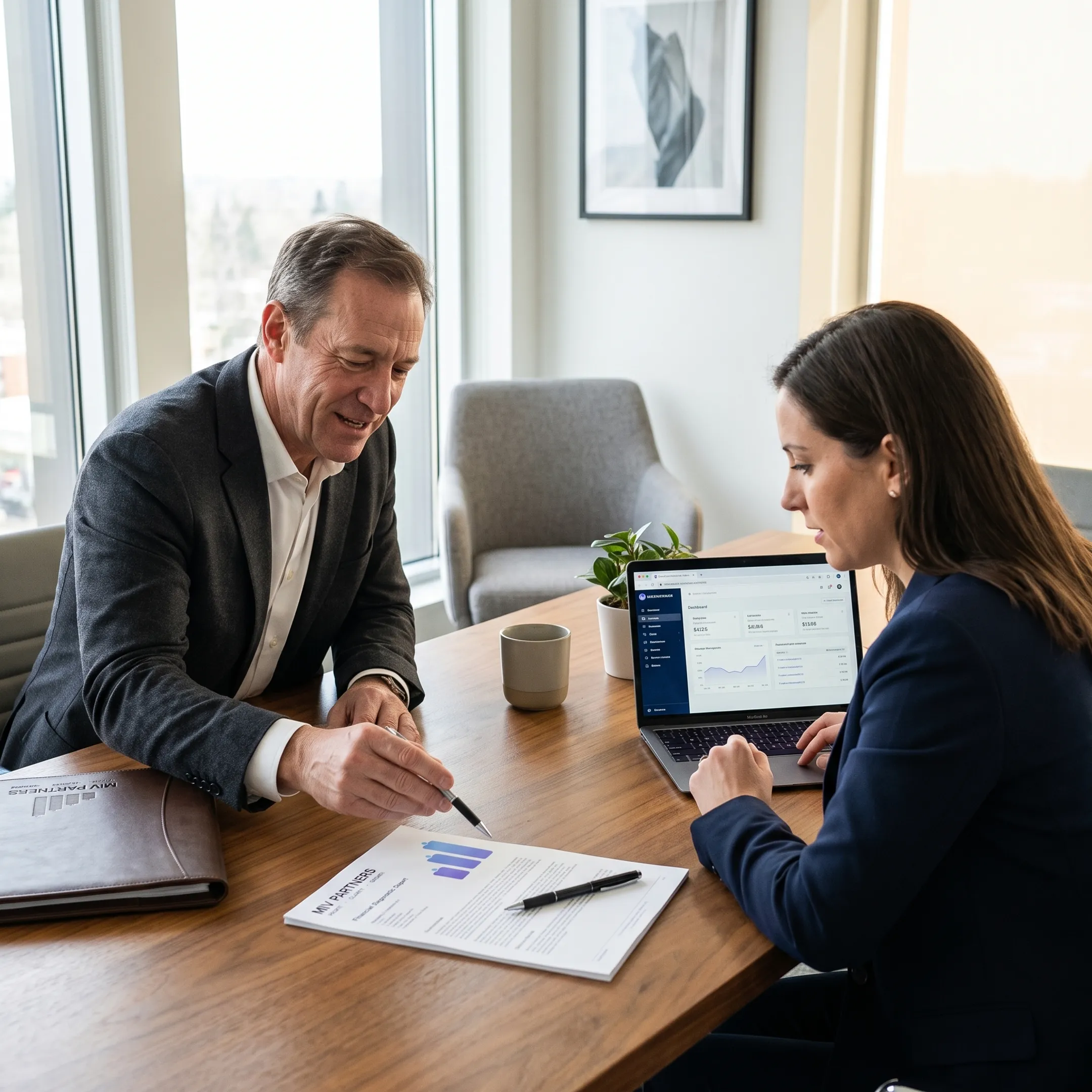 CFO advisor reviewing financial performance with a business owner