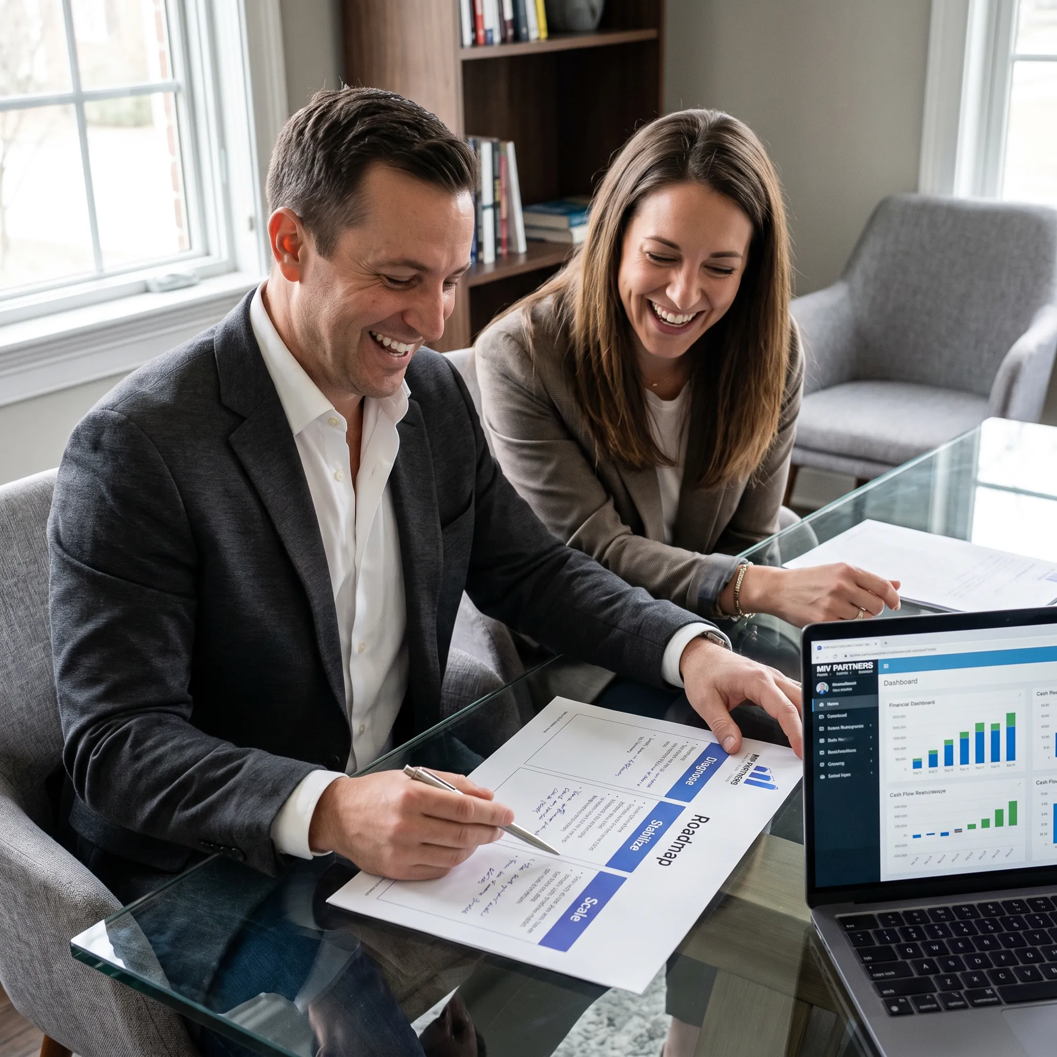 CFO advisor presenting a financial roadmap to a business owner
