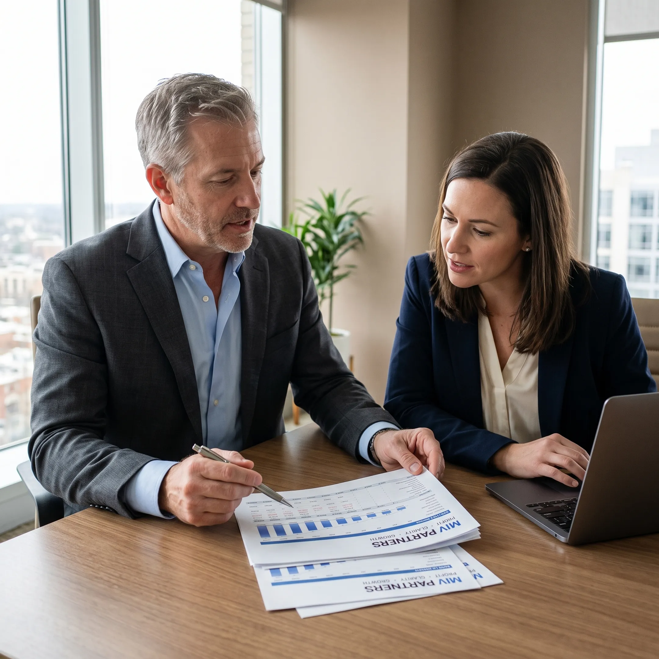 CFO advisor reviewing financial performance with a business owner