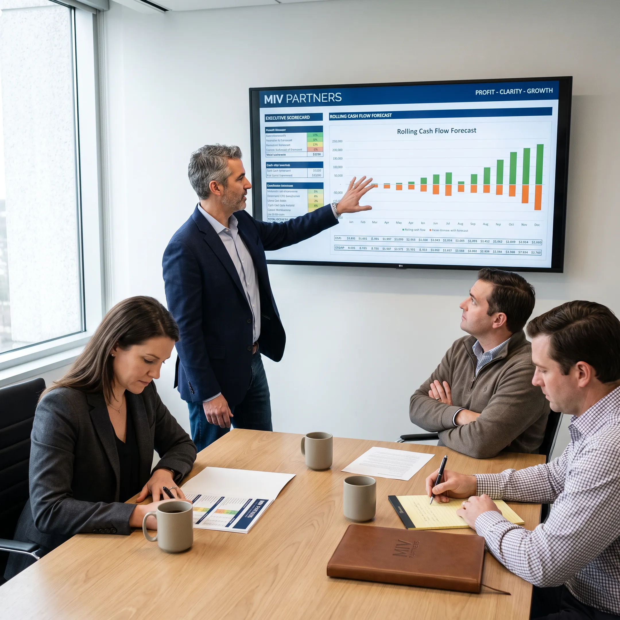 CFO advisor presenting a rolling cash forecast