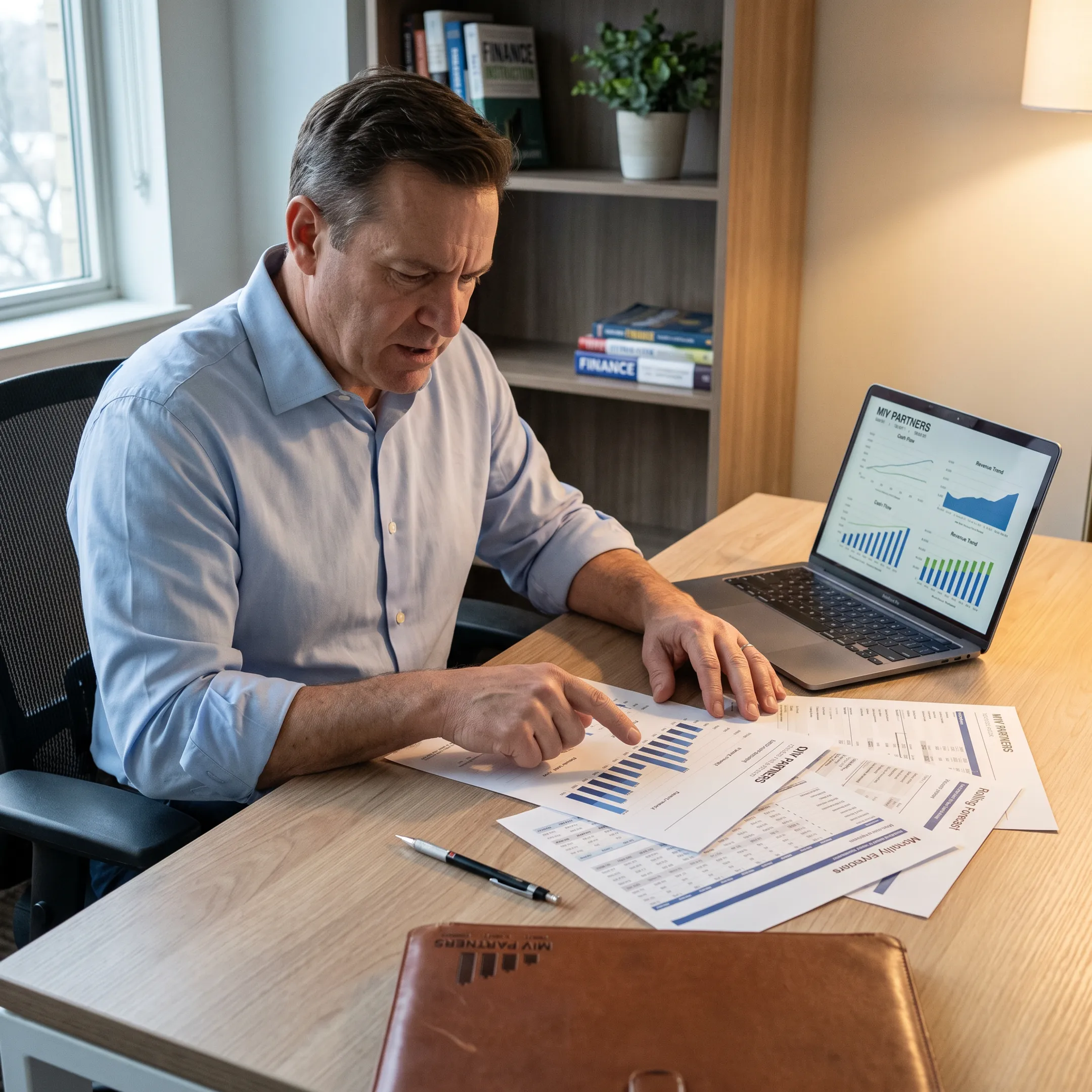 Business owner reviewing a cash flow forecast