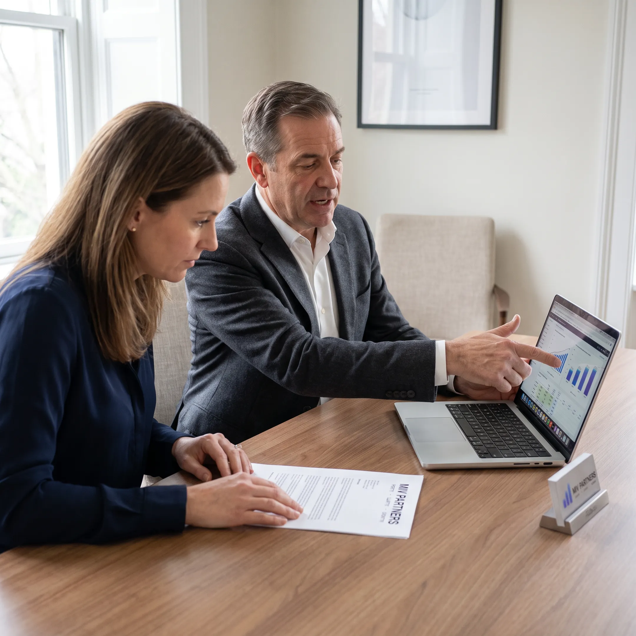 Executive reviewing financial performance dashboard