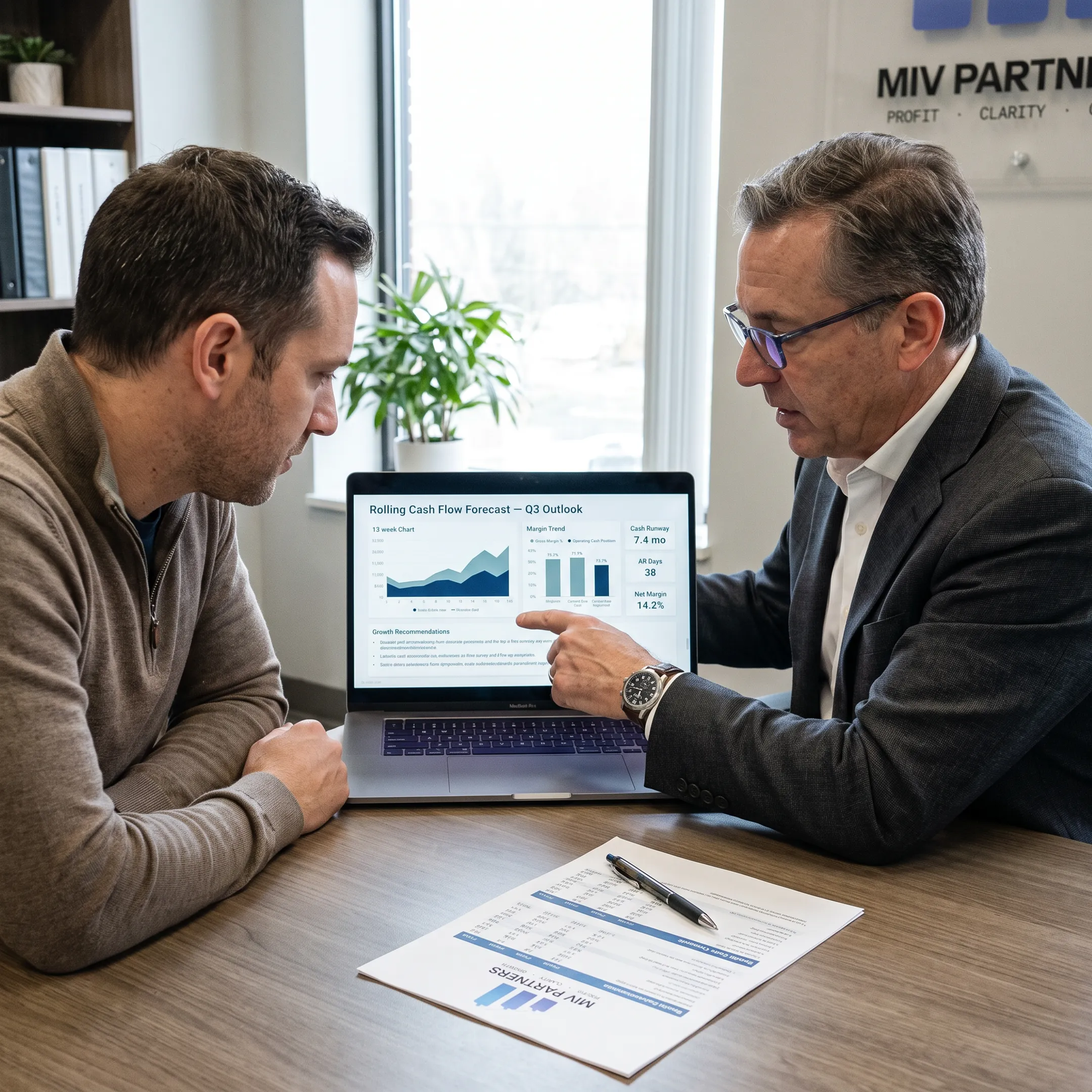 Advisor presenting financial forecast to business owner