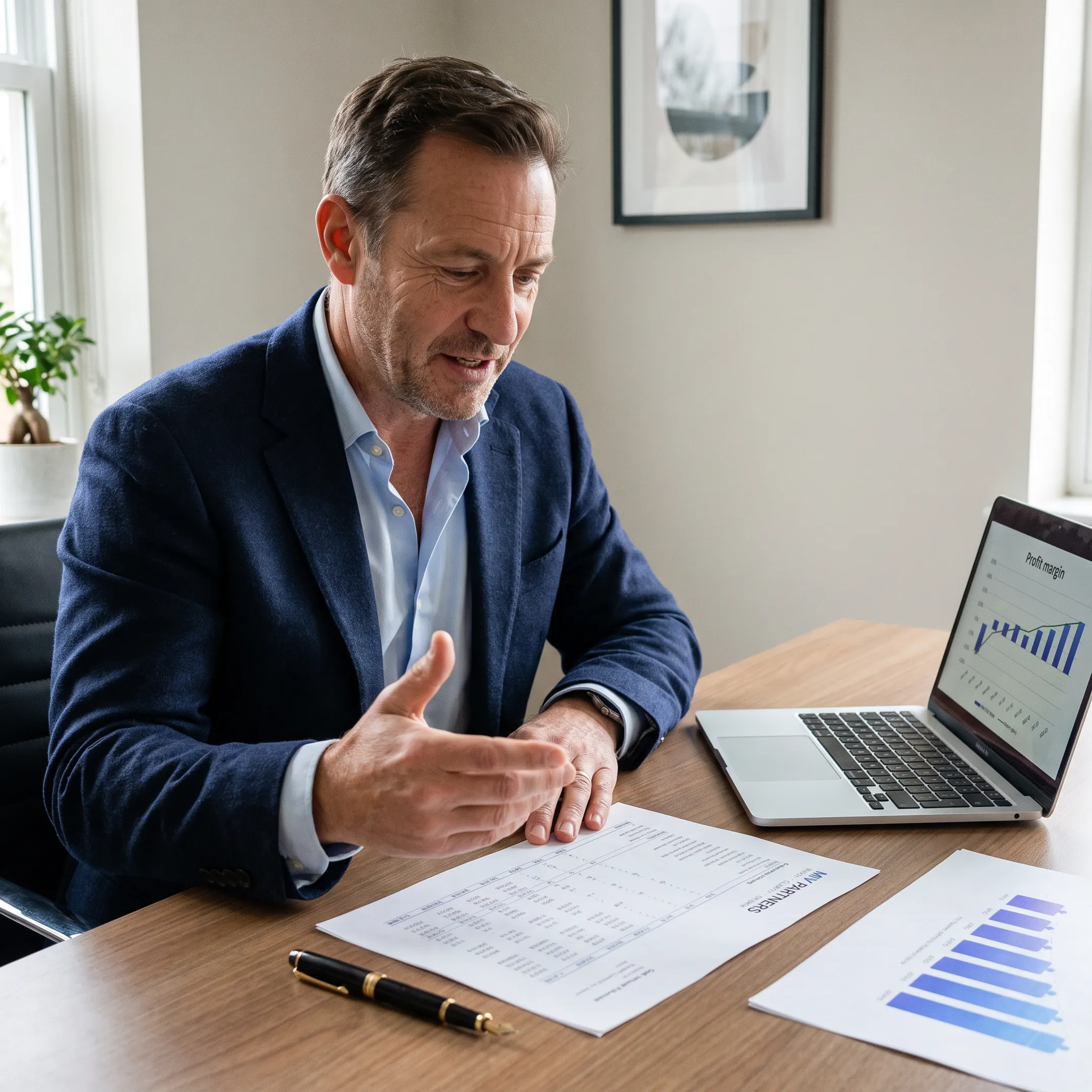 Business owner reviewing a strategic financial plan