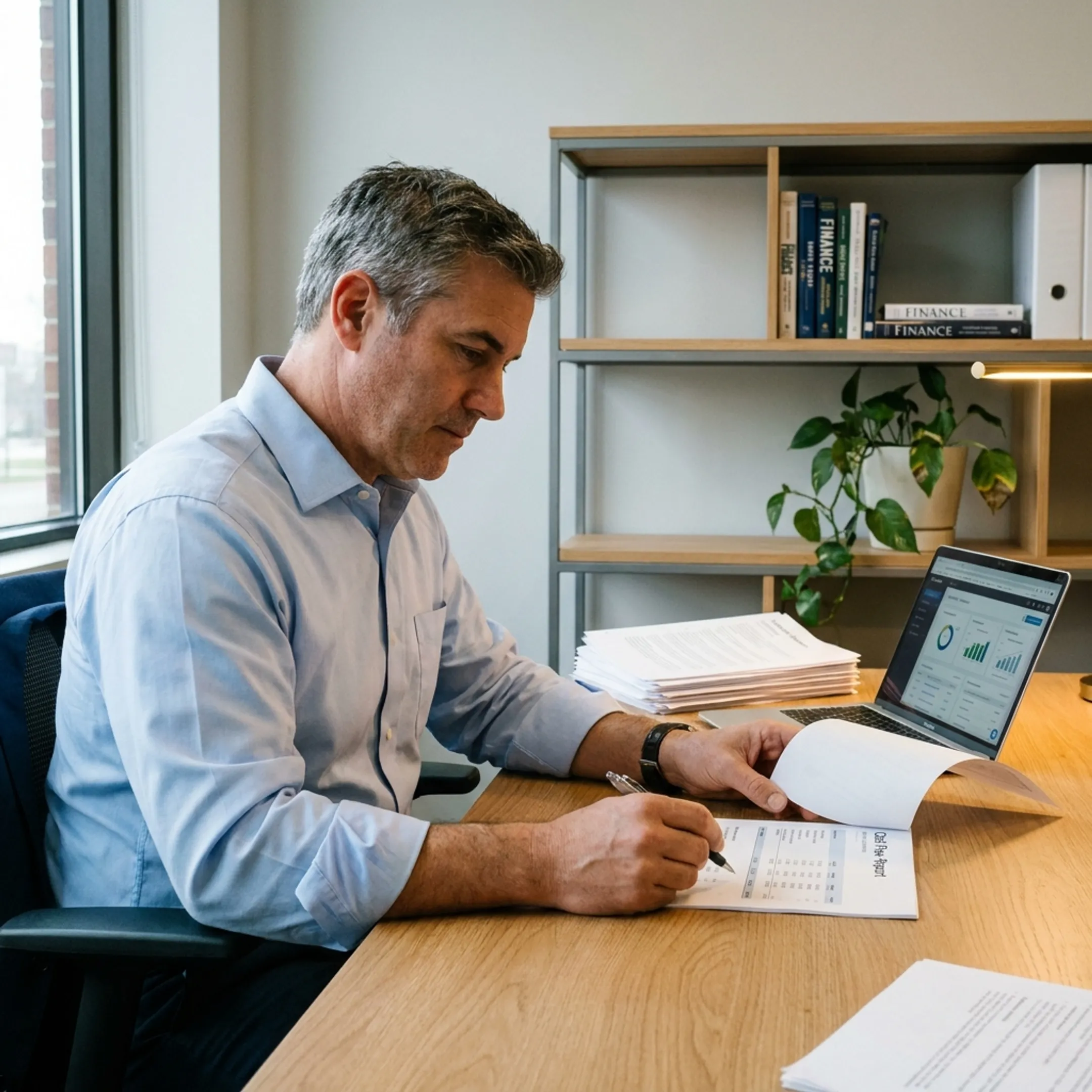 CFO advisor reviewing financial reports with a business owner