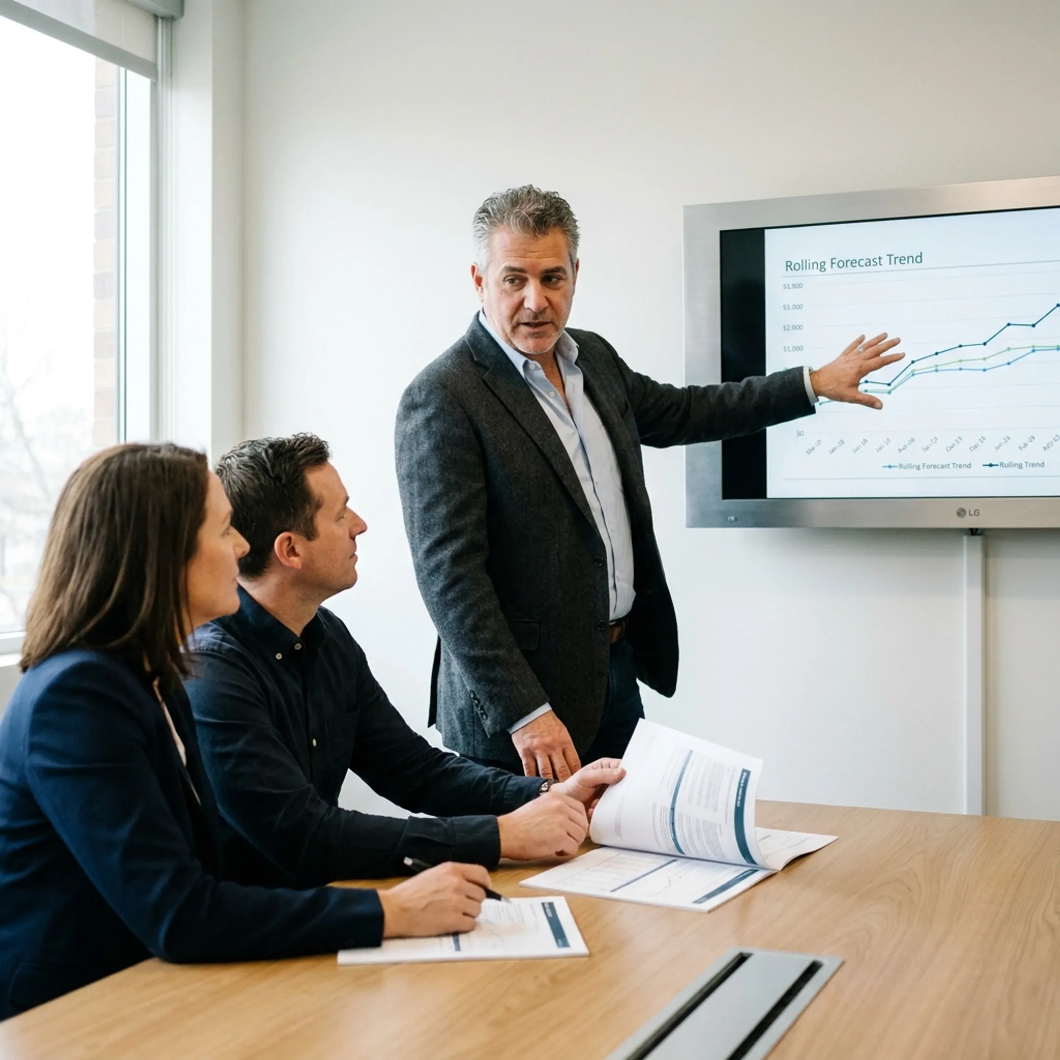 Advisor presenting financial forecast to business leadership