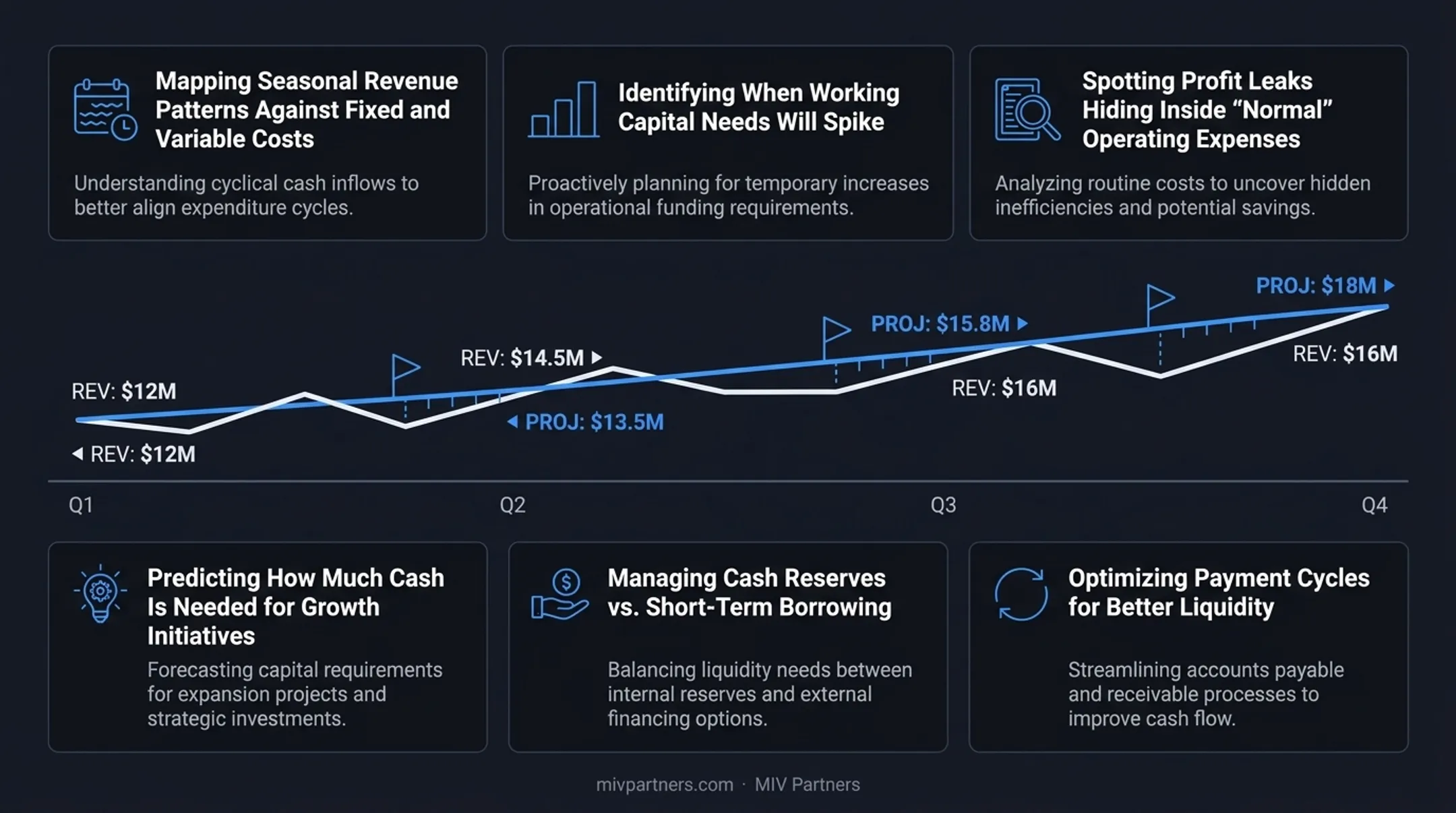 Cash flow forecasting process showing revenue patterns and capital gaps
