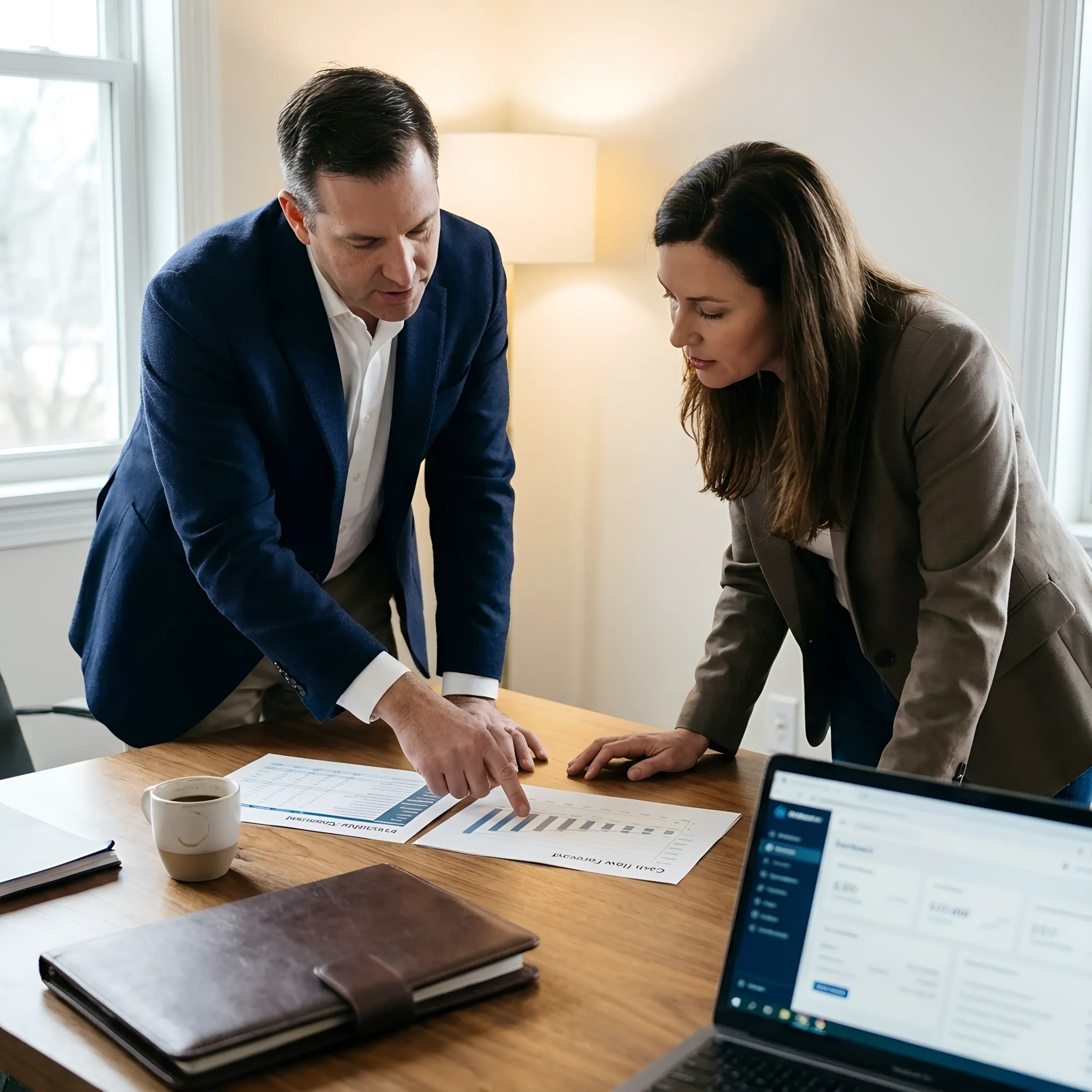Advisor presenting financial forecast to business owner