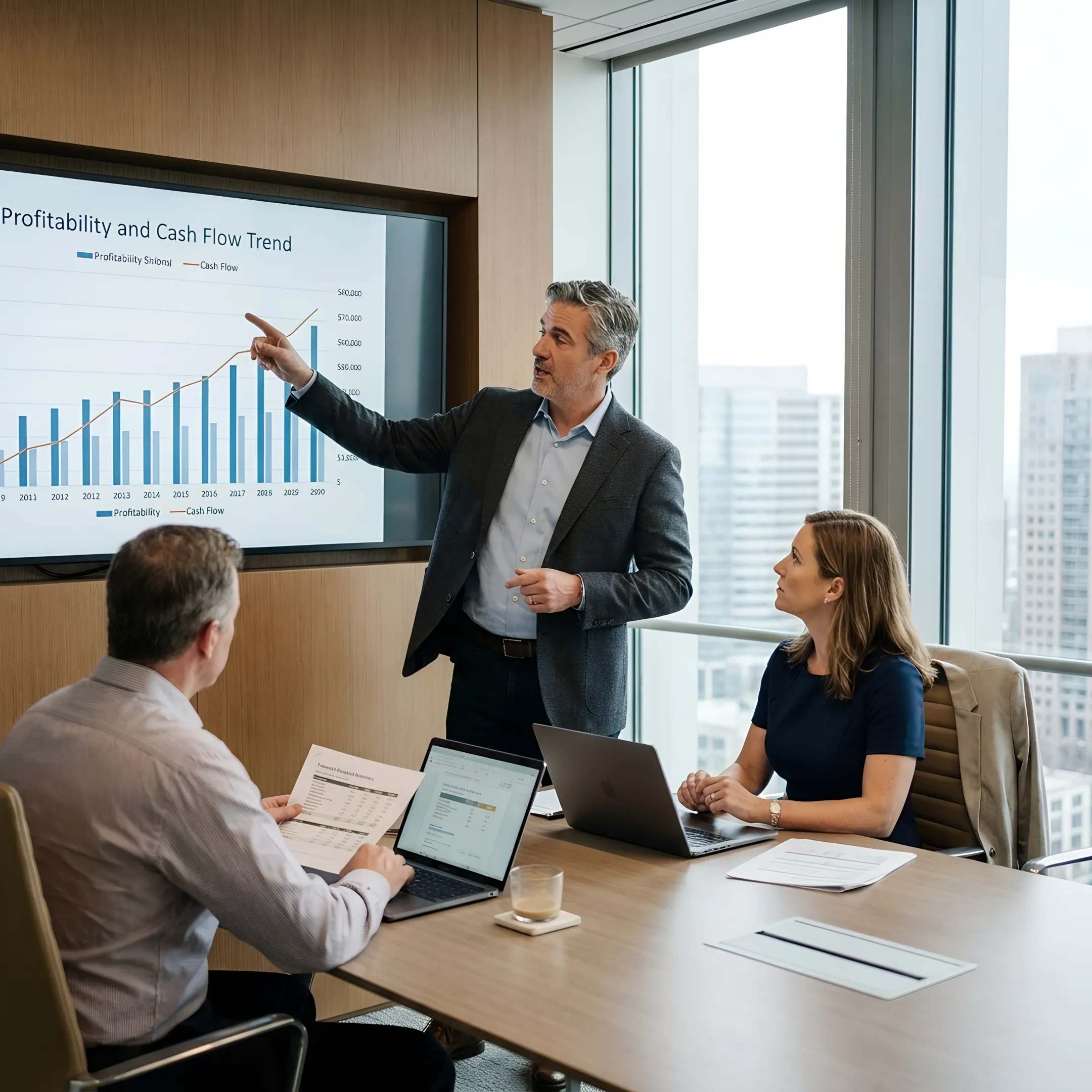 CFO advisor presenting business performance insights