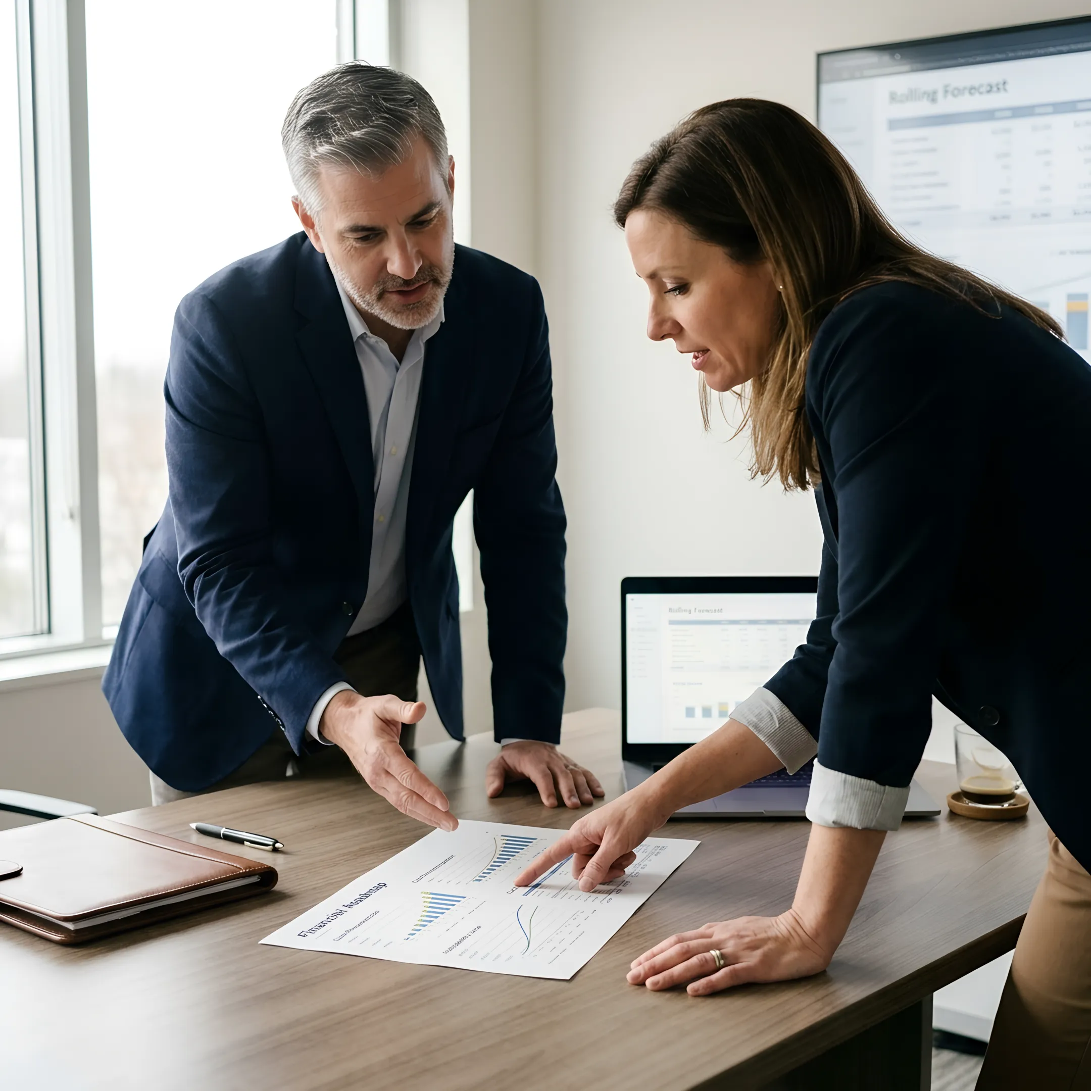 Advisor presenting a financial roadmap to a business founder
