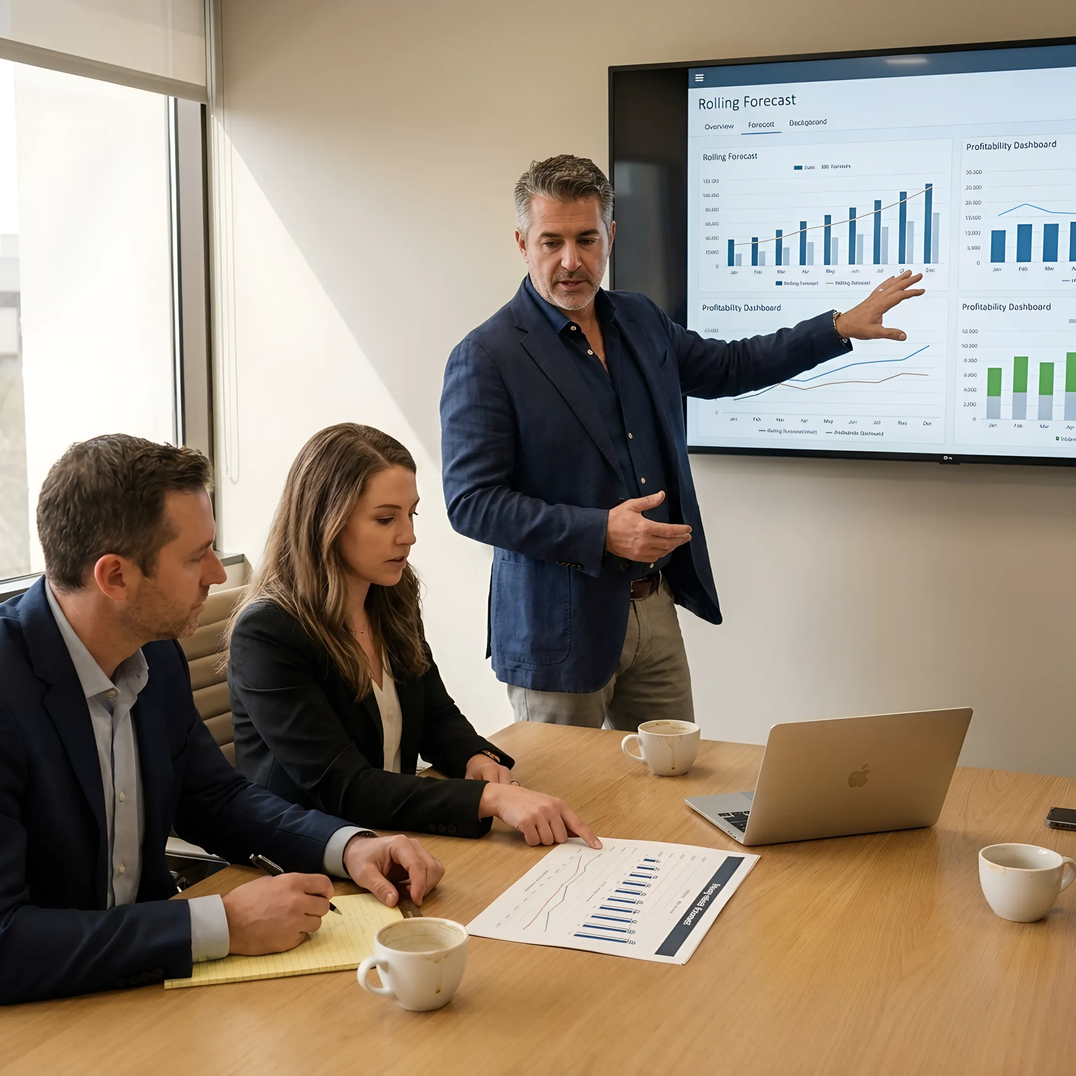 Advisor presenting financial forecast to business leadership