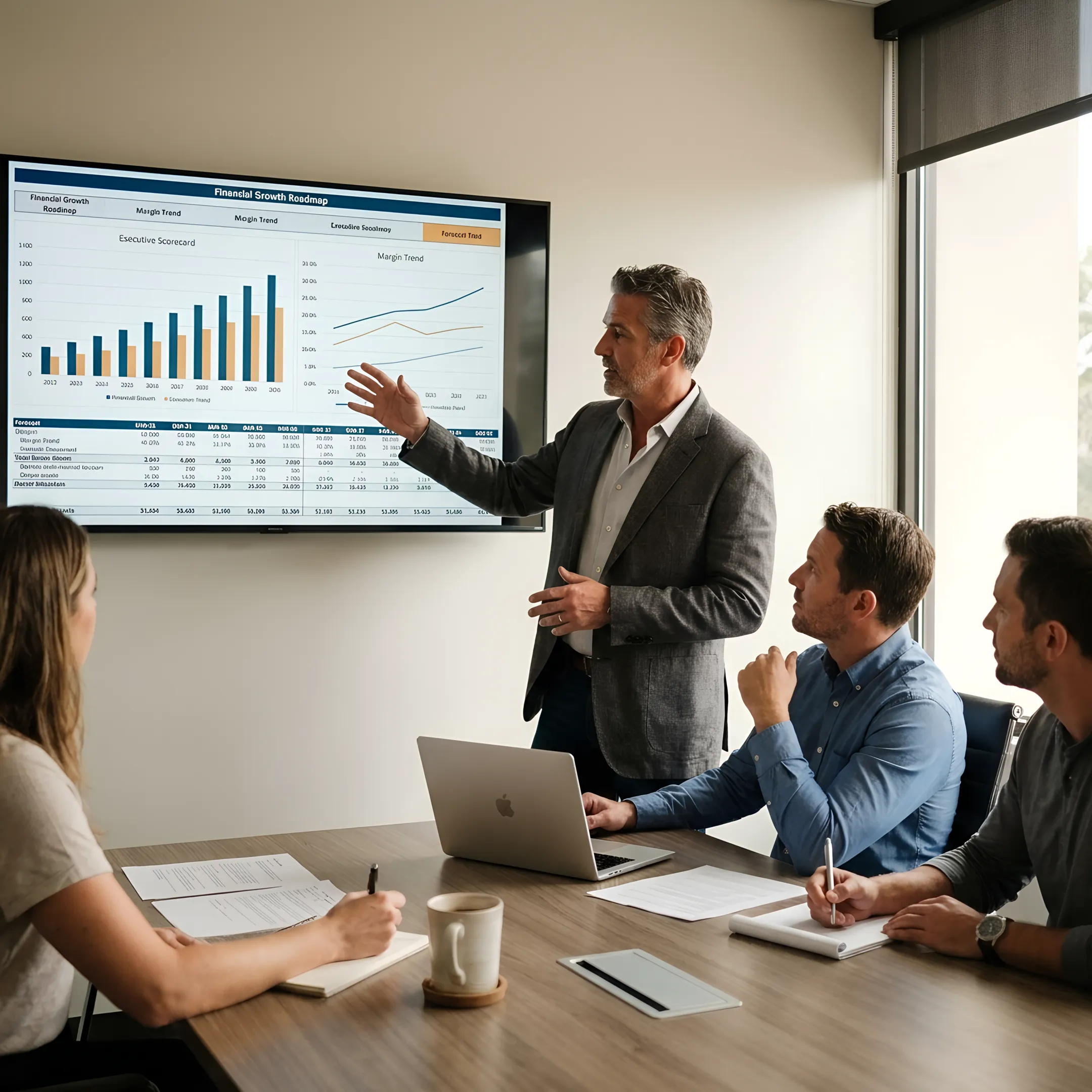 CFO advisor discussing growth strategy with business founder