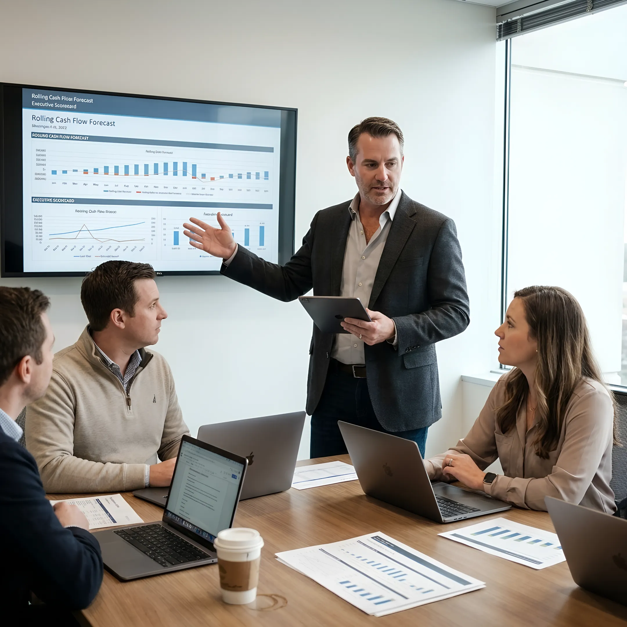 CFO advisor presenting a rolling cash forecast
