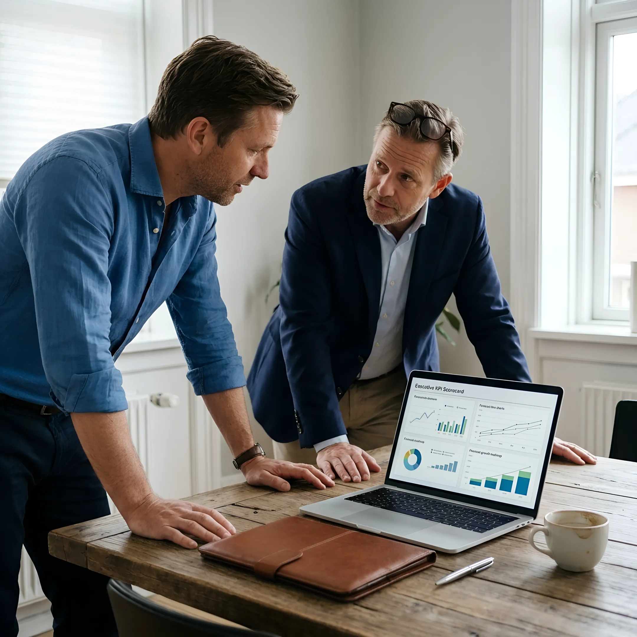 Business owner and CFO advisor discussing a financial roadmap