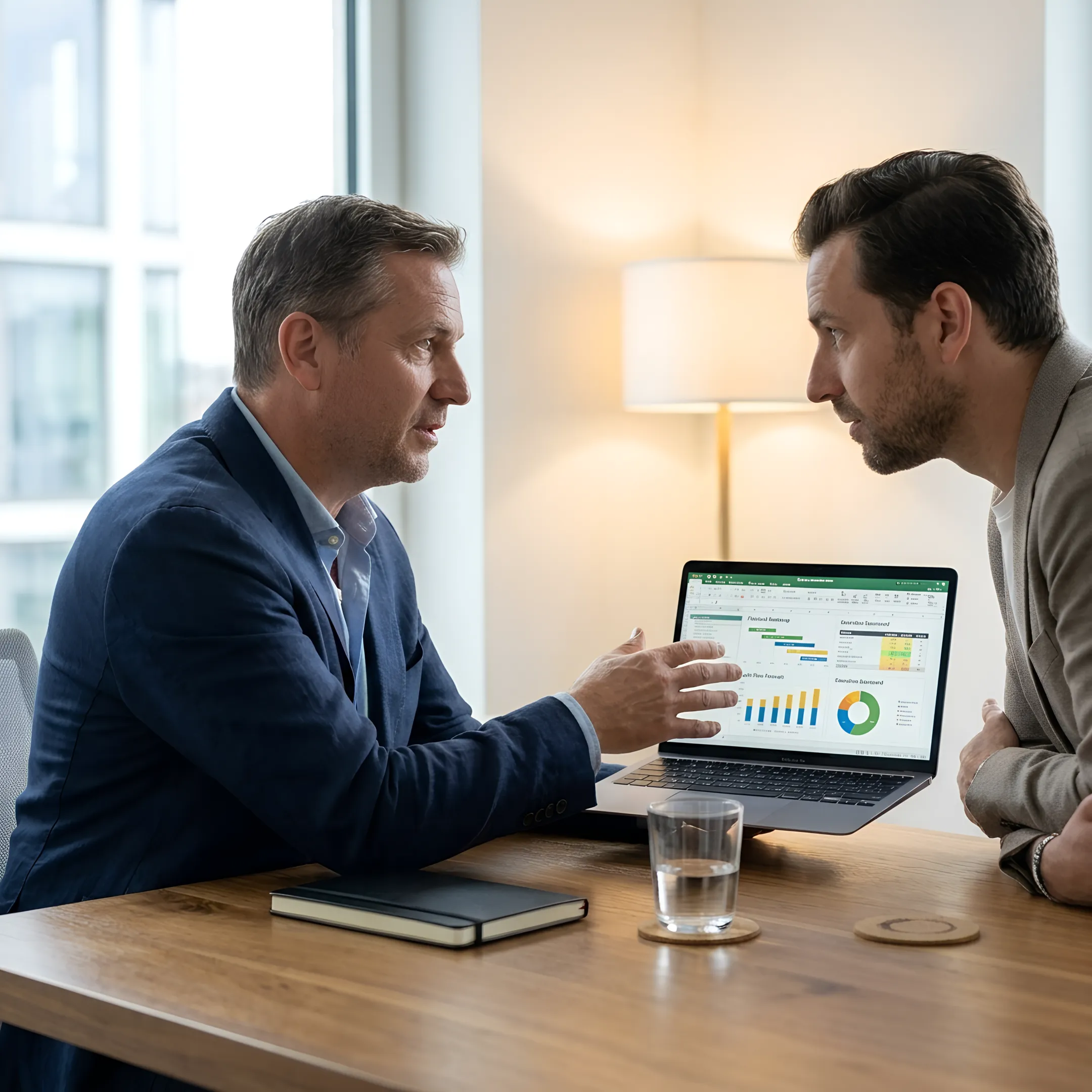 Business owner and CFO advisor discussing a financial roadmap