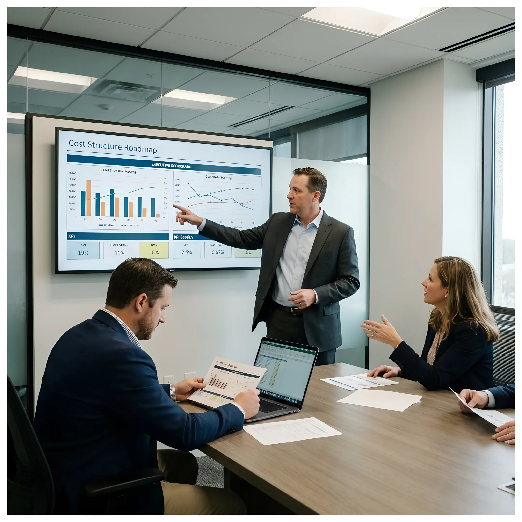 CFO advisor presenting a financial roadmap to a founder