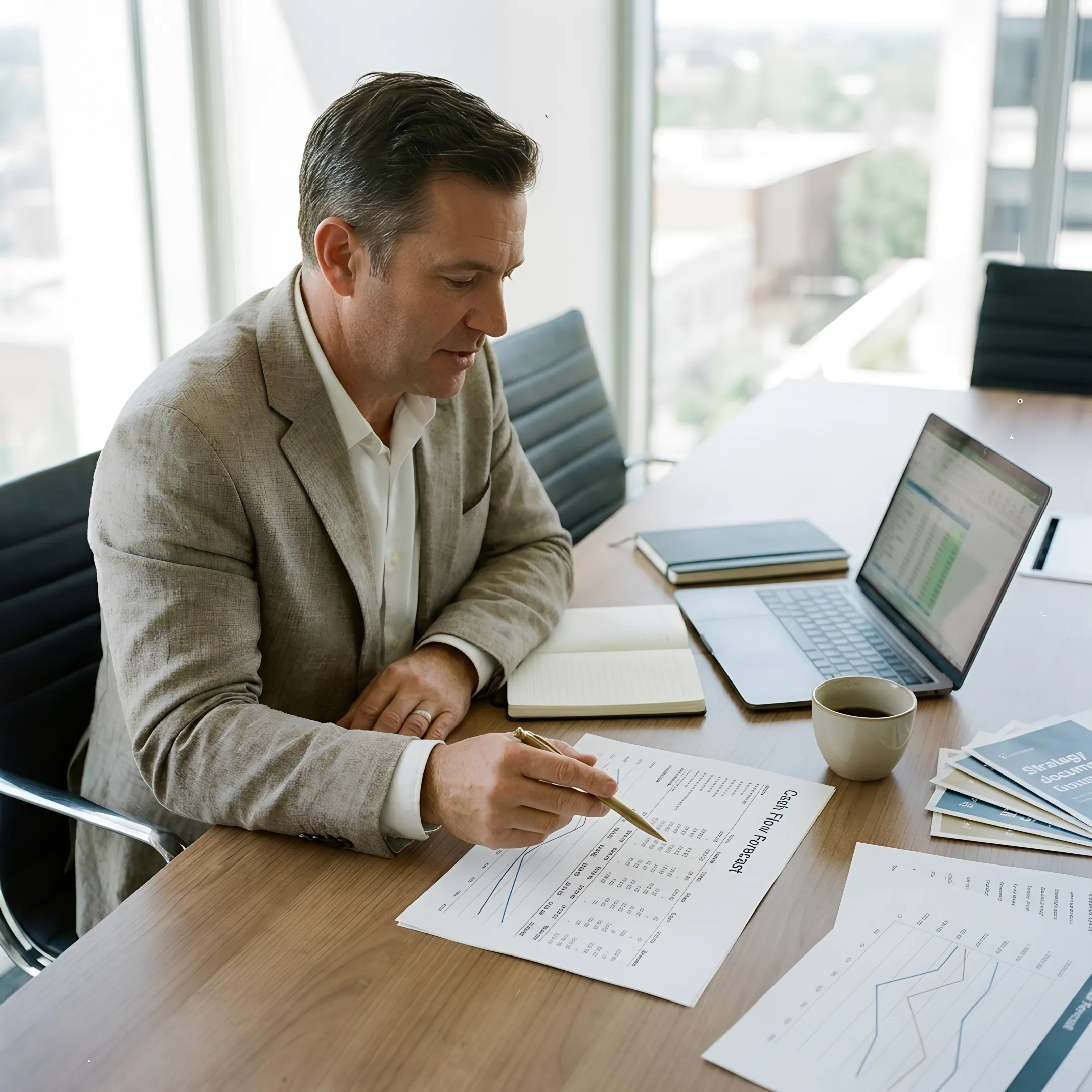 Advisor discussing financial strategy with business owner