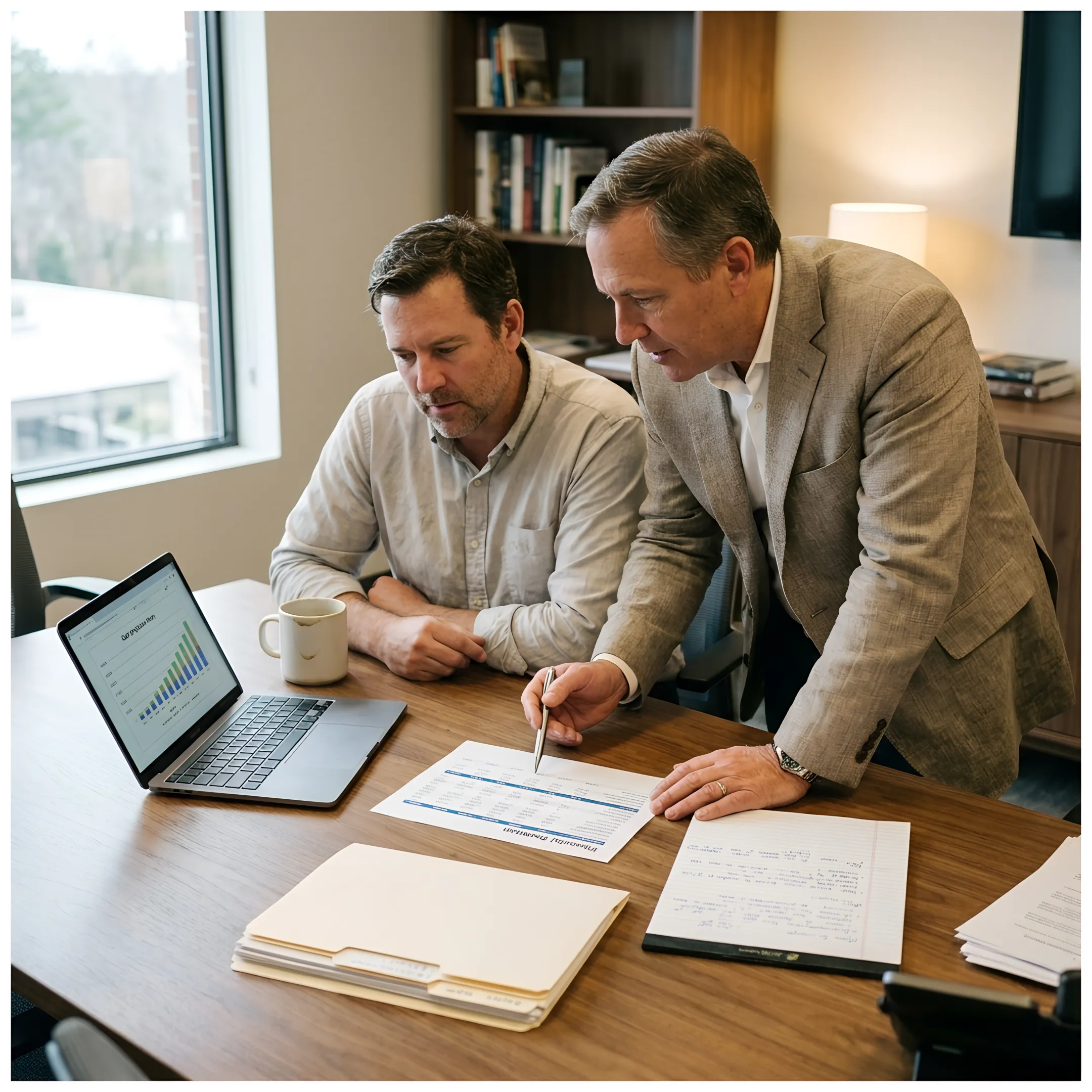 Business leader and CFO advisor discussing a financial roadmap