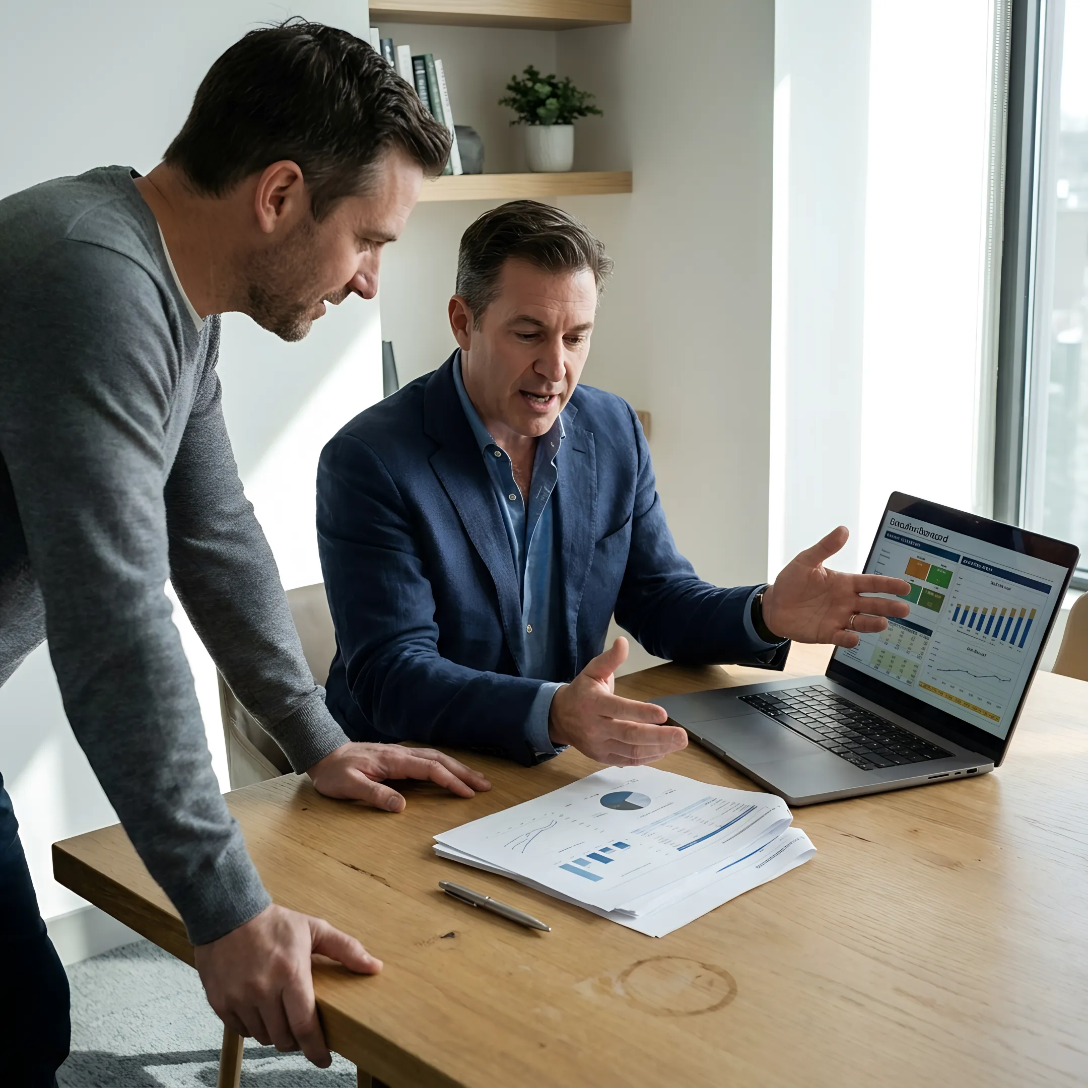 Business owner and CFO advisor discussing financial strategy