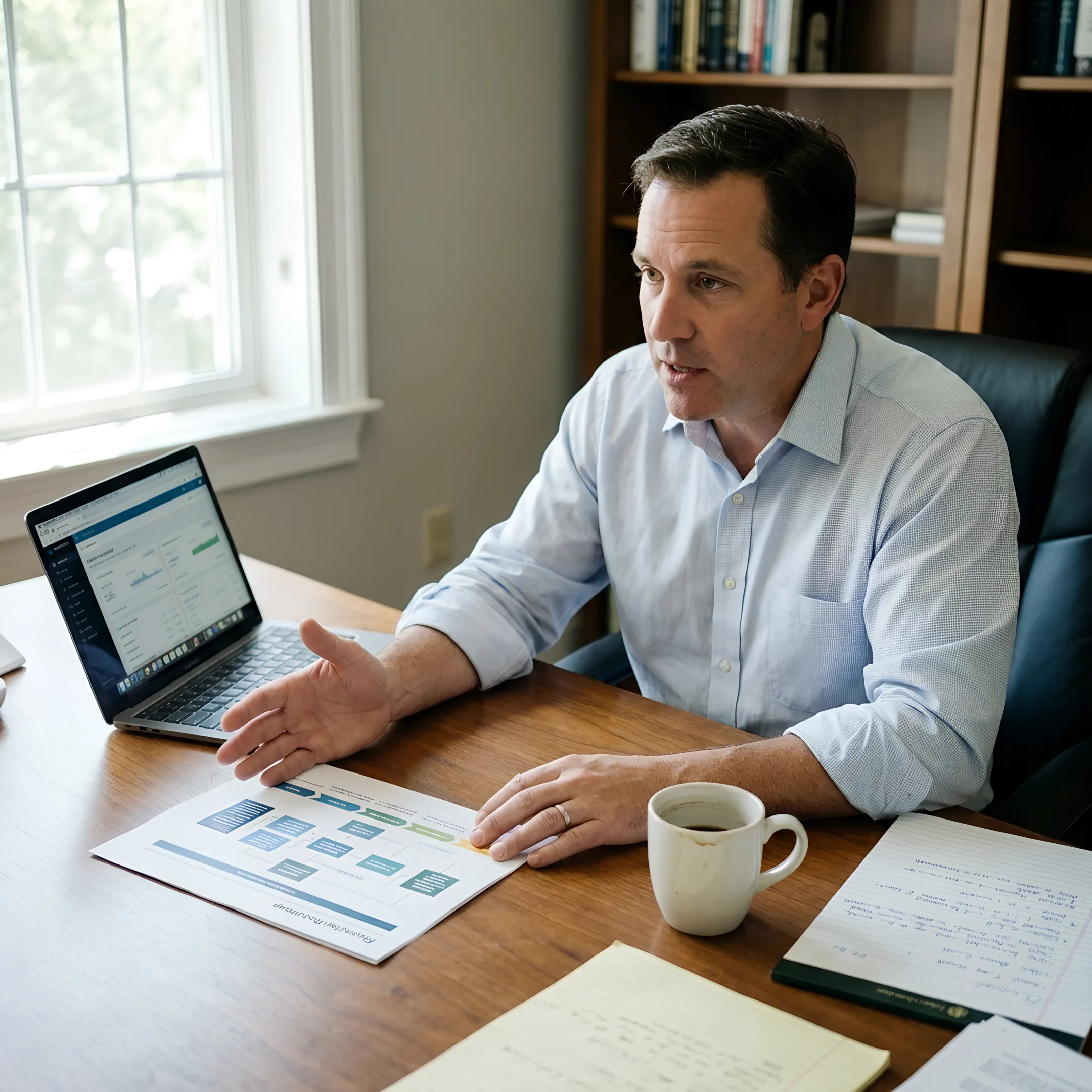 Business owner and CFO advisor discussing a financial growth plan