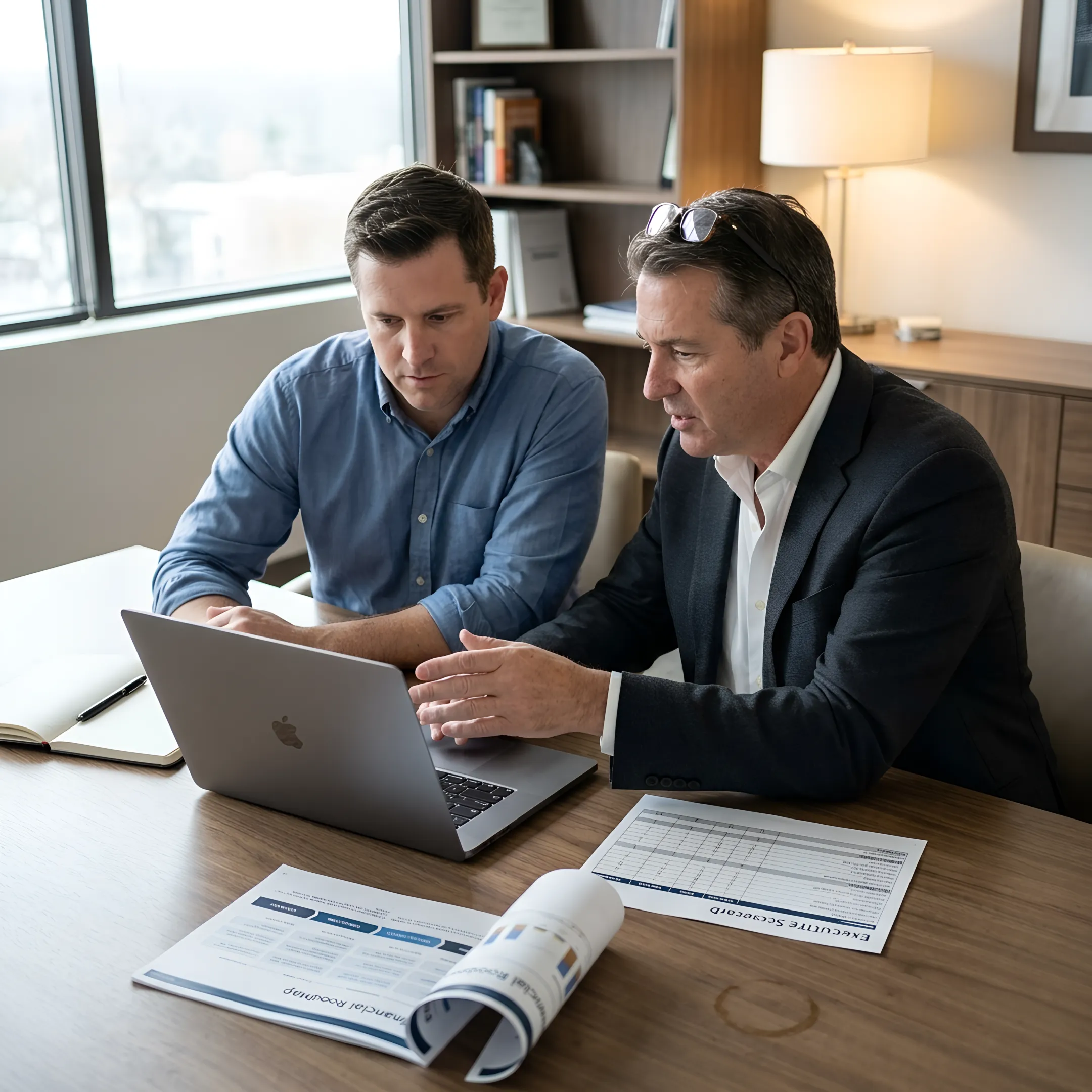 Business owner and CFO advisor discussing a financial roadmap