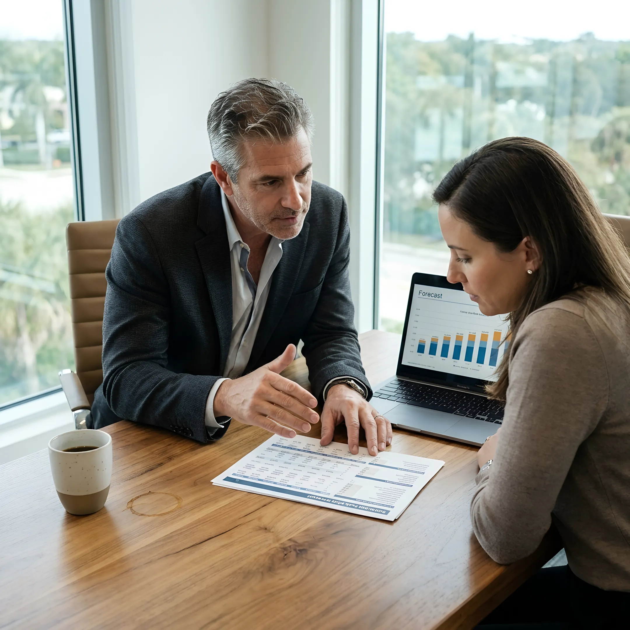 CFO advisor explaining a cash flow forecast