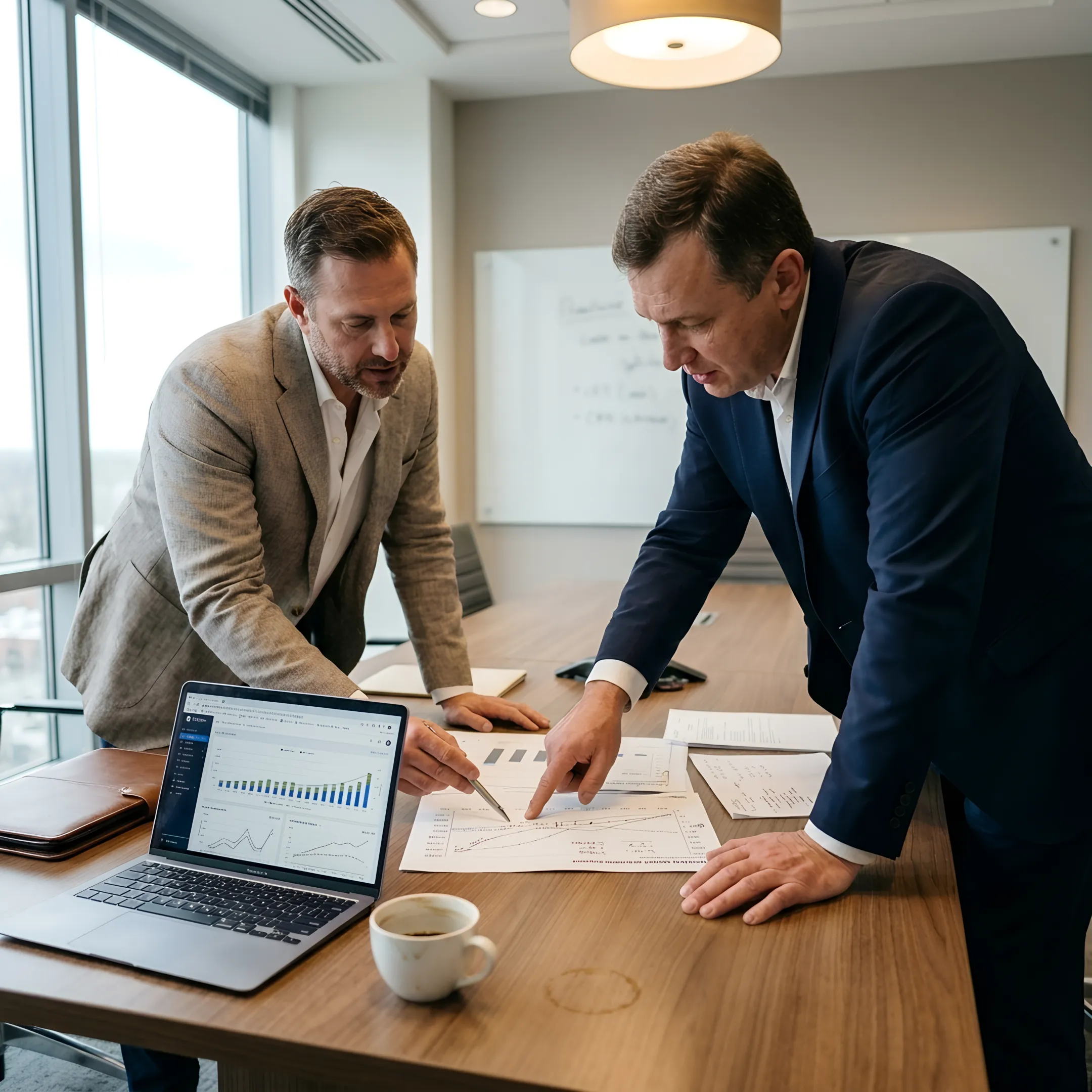 Business owner and CFO reviewing a financial growth plan