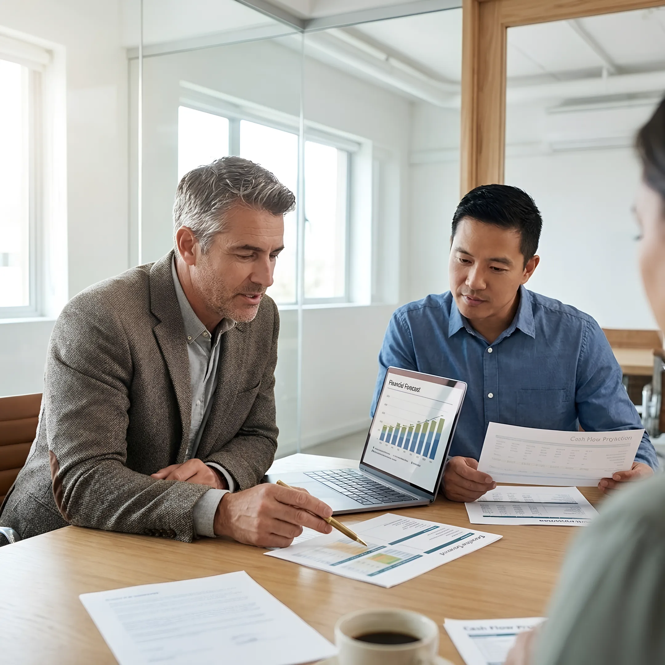 Business owner and CFO discussing a financial roadmap