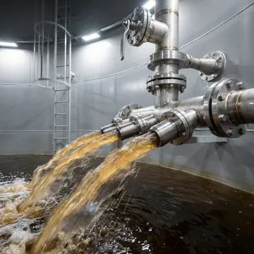 Jet mixing nozzles installed in large industrial oil storage tank