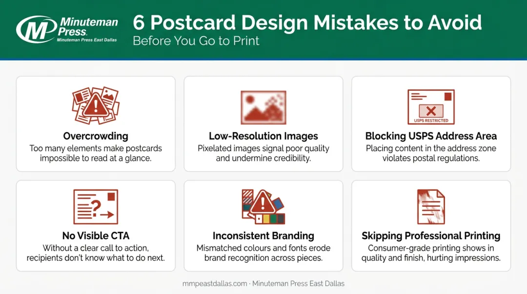 Six common direct mail postcard design mistakes to avoid with visual examples