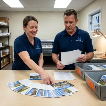 Printer preparing direct mail postcards