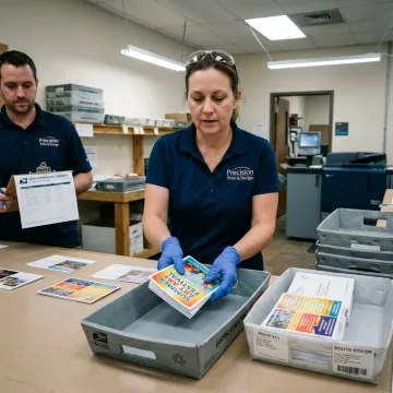 Print shop team preparing EDDM mailers