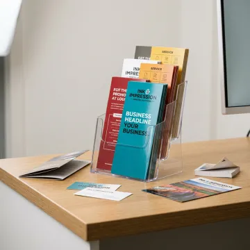Custom rack cards in a display stand