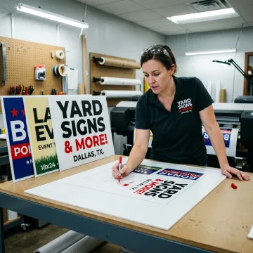 Designer preparing custom lawn sign artwork
