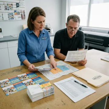 Marketing team preparing targeted direct mail campaign