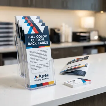 Custom rack cards displayed in a brochure holder