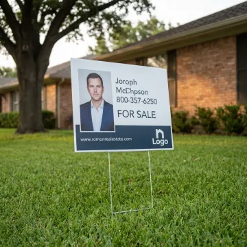 Custom real estate yard sign in front of Dallas home