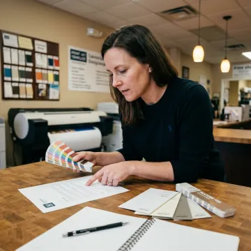 Designer reviewing a custom letterhead proof