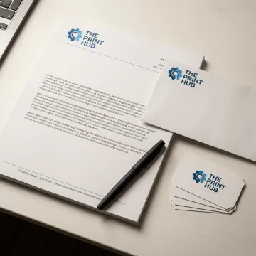 Custom printed business letterhead on a desk