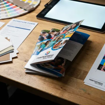 Printed nonprofit brochures on a desk