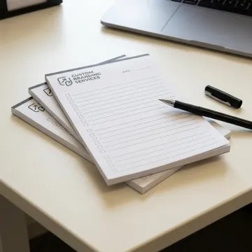 Custom branded to do list notepads on an office desk