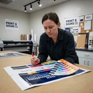 Designer preparing custom banner artwork