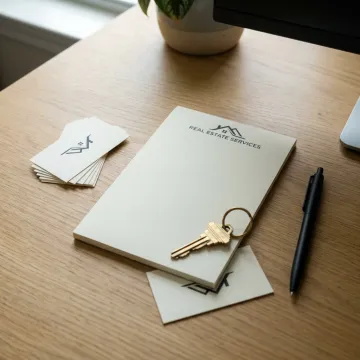 Custom real estate notepads on a desk