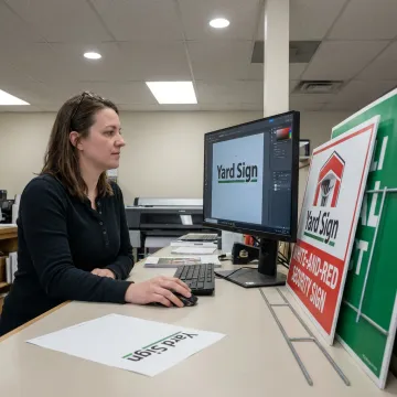 Designer reviewing custom security yard sign artwork