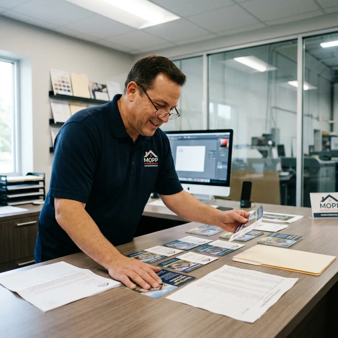 Designer preparing direct mail postcards