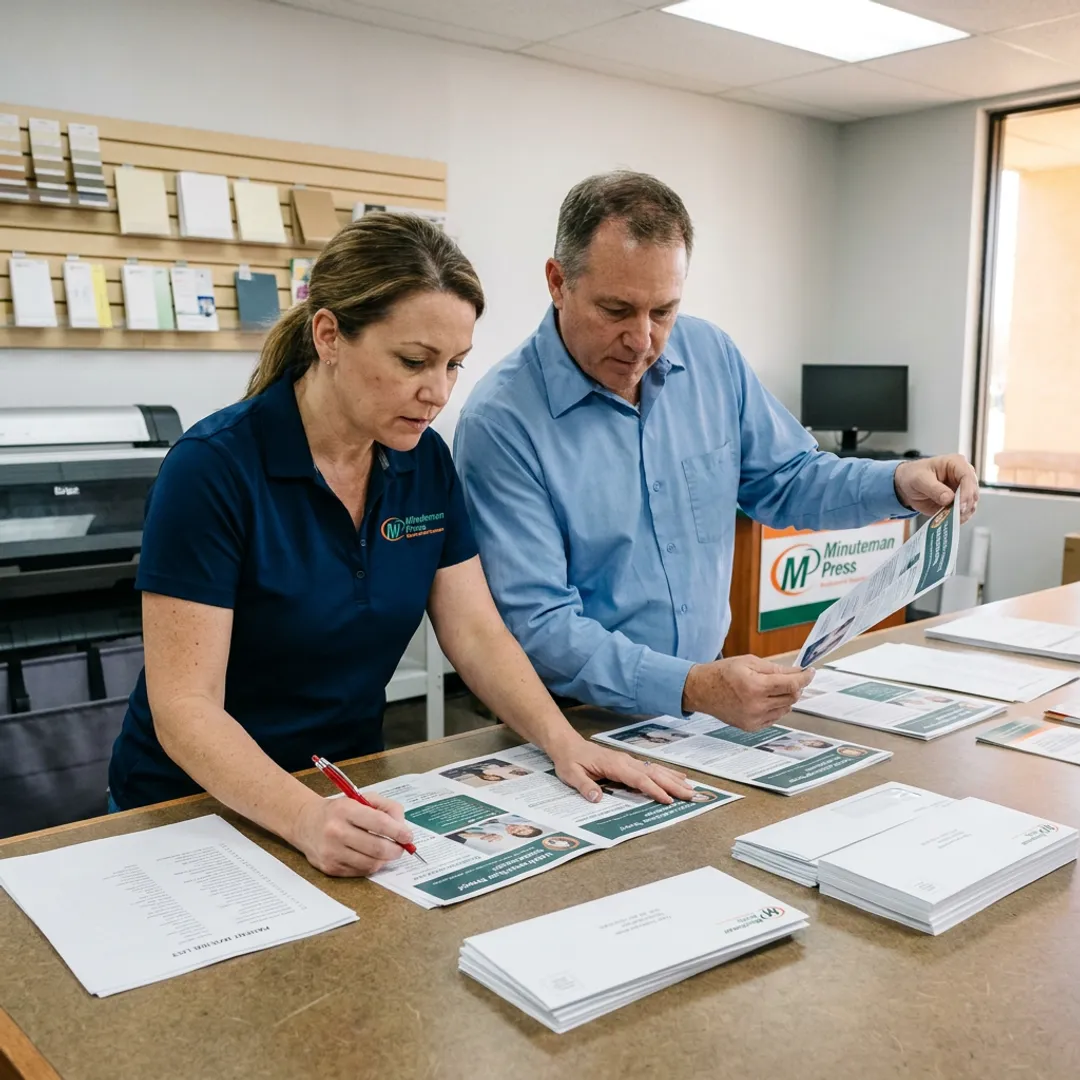 Print team preparing dental newsletter mailers