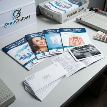 Printed dental patient newsletters ready for mailing