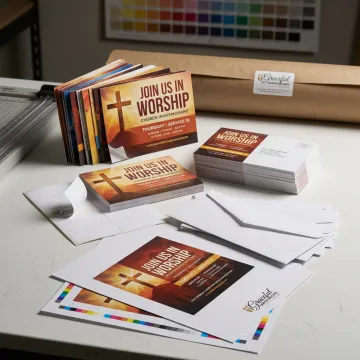 Custom church postcards prepared for bulk direct mail