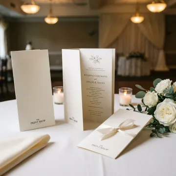 Custom wedding program booklets with floral décor