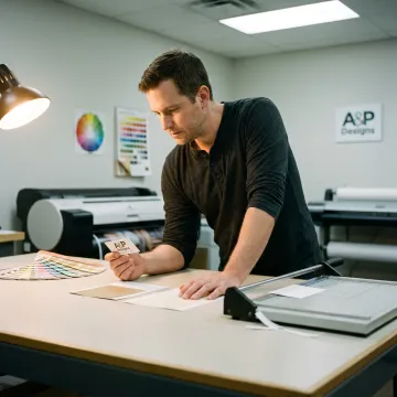 Designer reviewing custom business card proofs